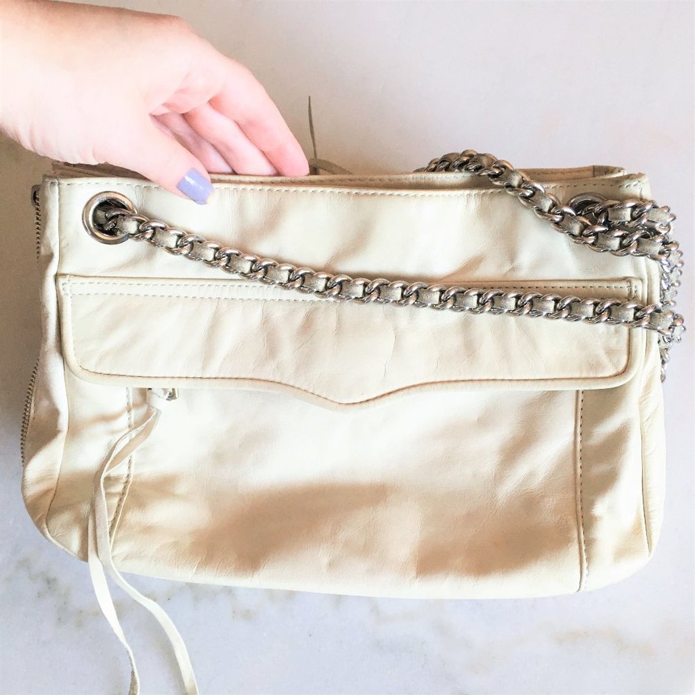 Rebecca Minkoff cream purse with silver chain strap. Convertible crossbody bag - Picture 2 of 9